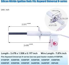 Pool Heater Replacement Kit Silicon Nitride Ignition Rod, Replacement Igniter for Pool Heater Compatible with Hayward H-Series Model H150FDN H150FDP H200FDN