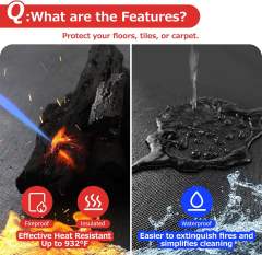 60x40 Inch Double-Sided Fireproof Fireplace Mat, Waterproof & Oil Proof BBQ Under Grill Mat, Fiberglass Wood Stove & Hearth Rug, Ember & Spark Floor Protector for Deck & Patio, Black