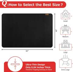 60x40 Inch Double-Sided Fireproof Fireplace Mat, Waterproof & Oil Proof BBQ Under Grill Mat, Fiberglass Wood Stove & Hearth Rug, Ember & Spark Floor Protector for Deck & Patio, Black