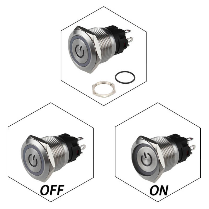 16mm Latching Switch 12V Angel Eye LED with Power Symbol