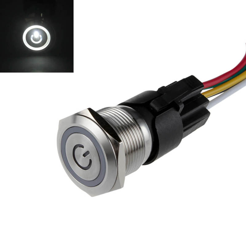 19mm Latching Push Button Switch Angel Eye LED with Power Symbol