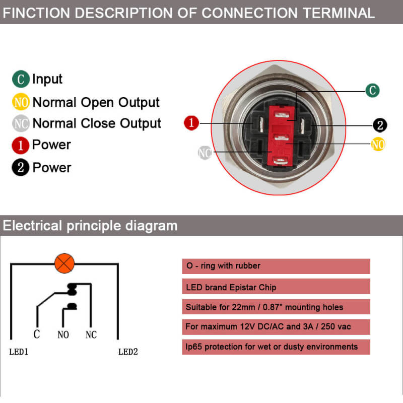 Latching Button with LED Ring 22mm