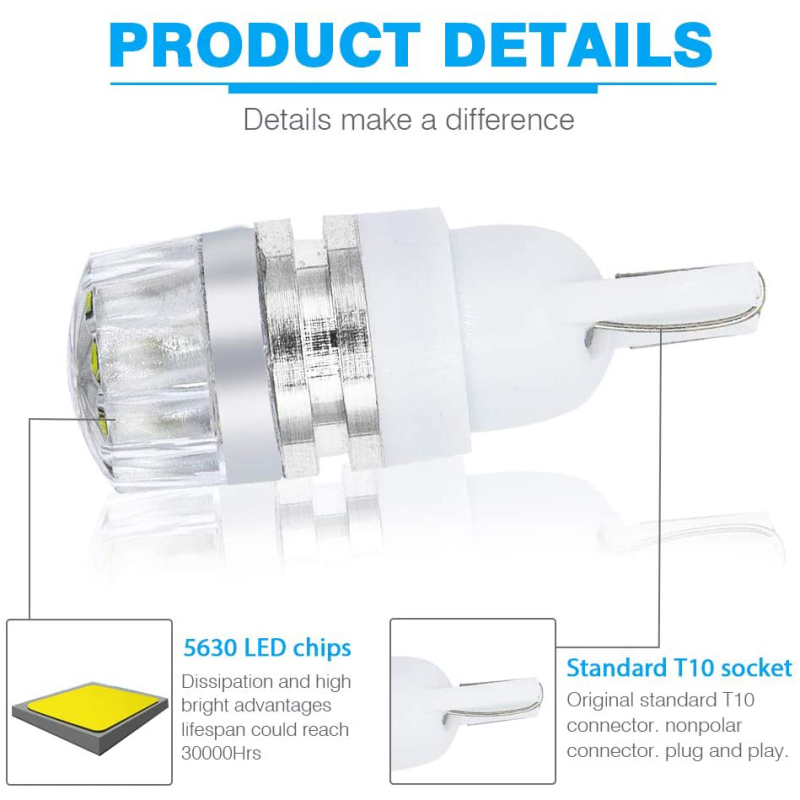 10x T10 168 194 192 168 175 T10 LED Lamp License Light Bulb Back-Up Front Sidemarker Indicator Signal Lights