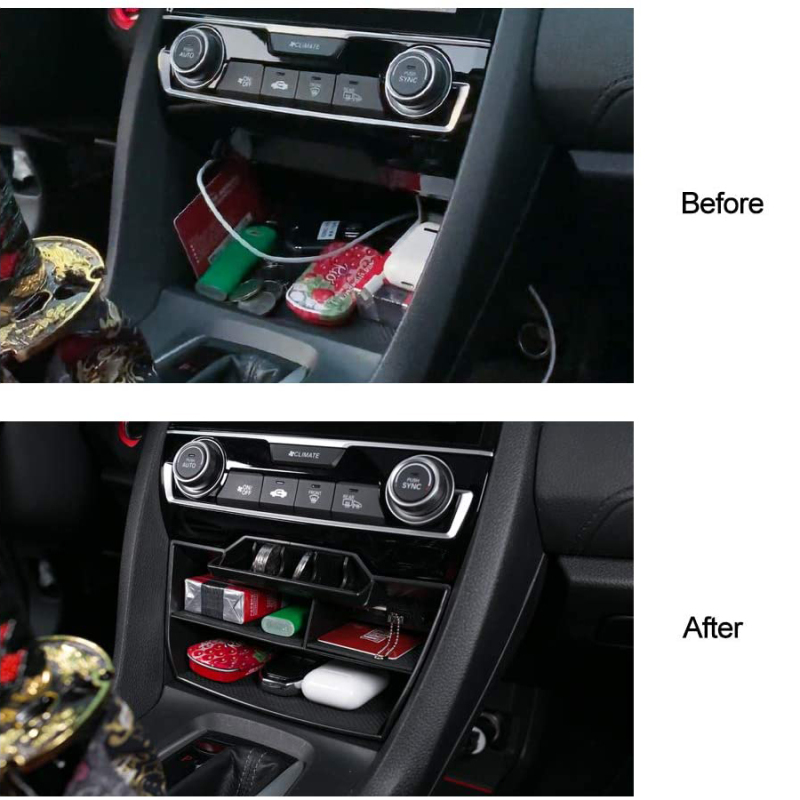 10th Gen Civic Central Console Storage Box Coins Trays Cards Organizer with USB Extension Cable for Honda Civic Sedan 2016 2017 2018 2019 2020