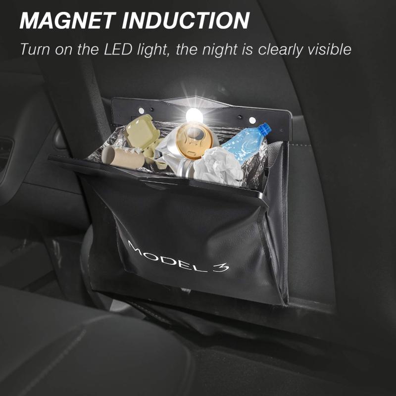 Tesla Model 3 Trash Can Garbage Bag Hanging Magnetic Buckle Waterproof with LED Light 2016-2022