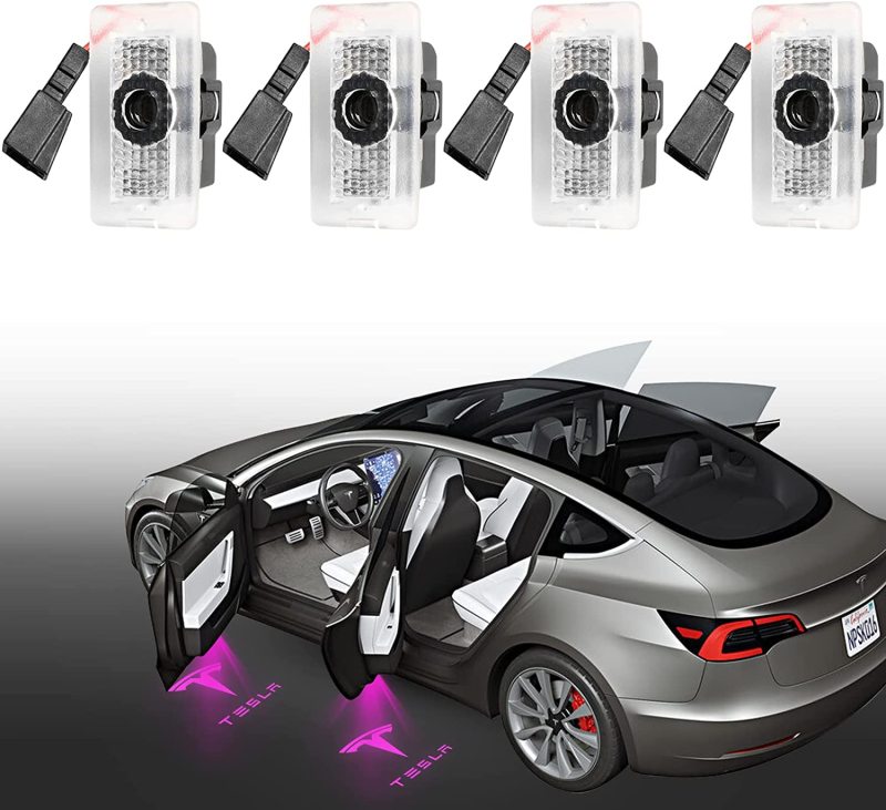 2016-2022 Tesla Model Y Model 3 Model S, 2016-2021 Model X Integration Ultra-Brights Step Led Puddle Door Lights Never Fade with Extension Cord, Pack