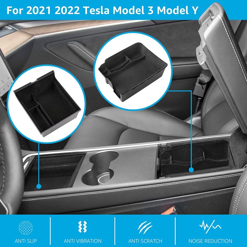 2022 Upgraded Model 3 Model Y Flocked Center Console Organizer Tray Hidden Cubby Drawer Armrest Storage Box for 2022 2021 Tesla
