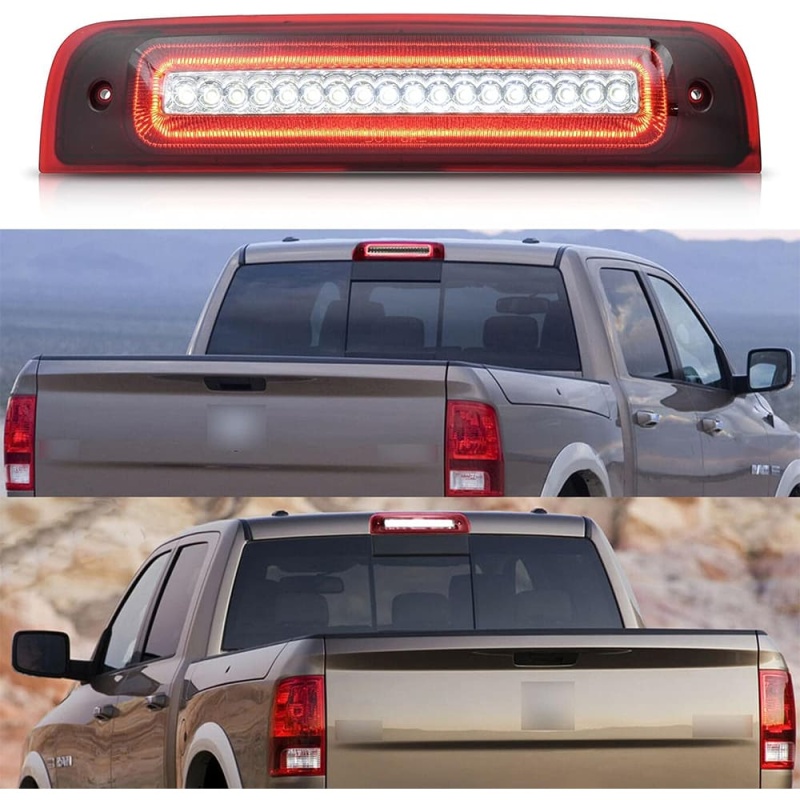 Led Third Brake Light for 2009-2018 Dodge Ram 1500 2500 3500 Pickup Red LED Strobe High Mount Stop Light White Cargo Light Smoke/Clear Lens Replace OEM 55372082AF