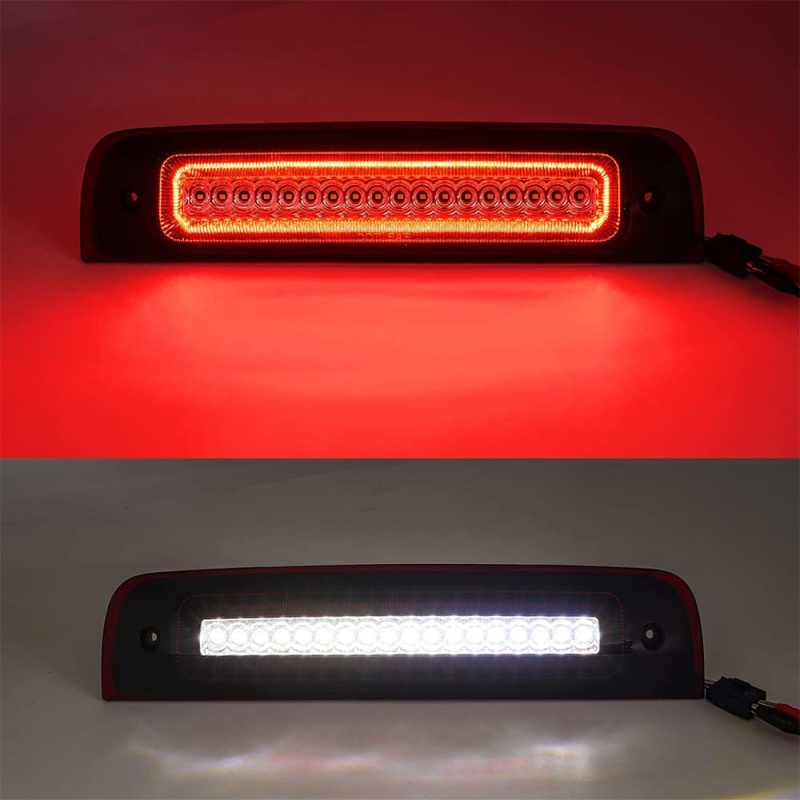 Led Third Brake Light for 2009-2018 Dodge Ram 1500 2500 3500 Pickup Red LED Strobe High Mount Stop Light White Cargo Light Smoke/Clear Lens Replace OEM 55372082AF