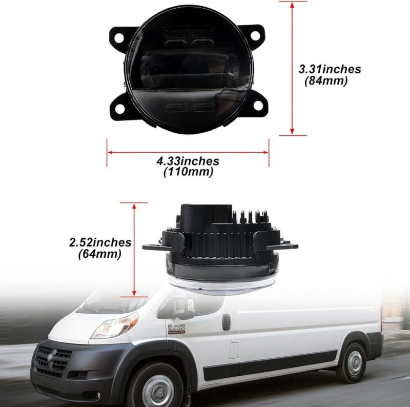Led Fog Lamp Assembly Replacement for Ram Promaster 1500 2500 3500 2014-2023 Switchback Amber White DRL Signal Driving Lamps 12V Led DRL Fog Light Kit