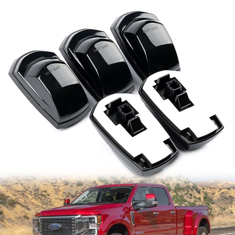 LED Cab Marker Lights Compatible w/ Ford F250 F350 Super Duty 2017 2018 2019 2020 2021 2022 White Front Roof Mounted Cab Light Kit Smoked Lens OEM Fit Roof Running Cab Marker Lamps for Pickup Trucks