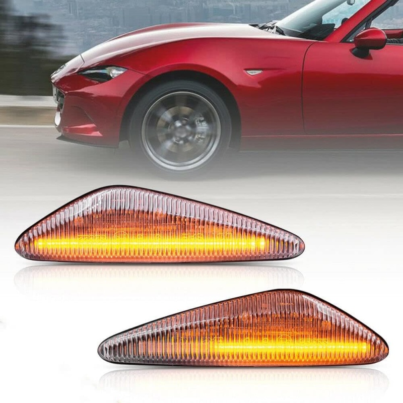 Sequential Amber LED Side Marker Lights for 2016-up Mazda MX-5 ND 2009-2012 RX-8 Front Fender Marker Lights Blinker Replace OEM Lamps Smoke/Clear Lens