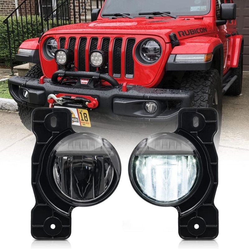 Led Fog Lamp Assembly Replacement for 2017-2021 Jeep Wrangler JK JL Mopar 10th 75th Anniversary Hard Rock Bumper Driving Lamps Xenon White