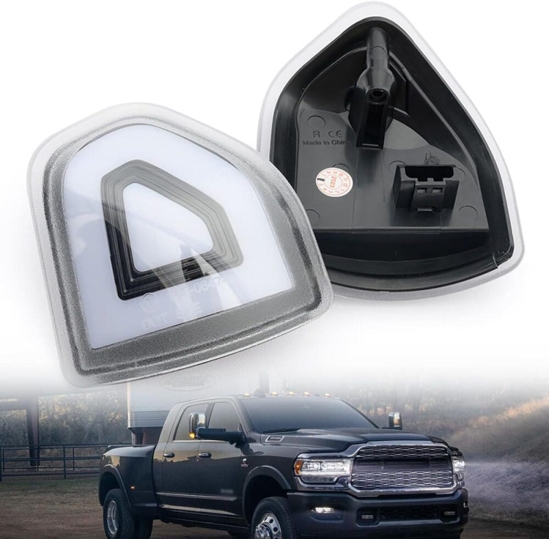 LED Side Mirror Turn Signal Lights Replacement for 2021-2023 Ram 1500 2019-2022 RAM 2500 3500 Pickup, Amber Towing Mirror Switchback White Parking Lamp Assembly Pair Smoked/Clear Lens 68460762AA 68460763AA