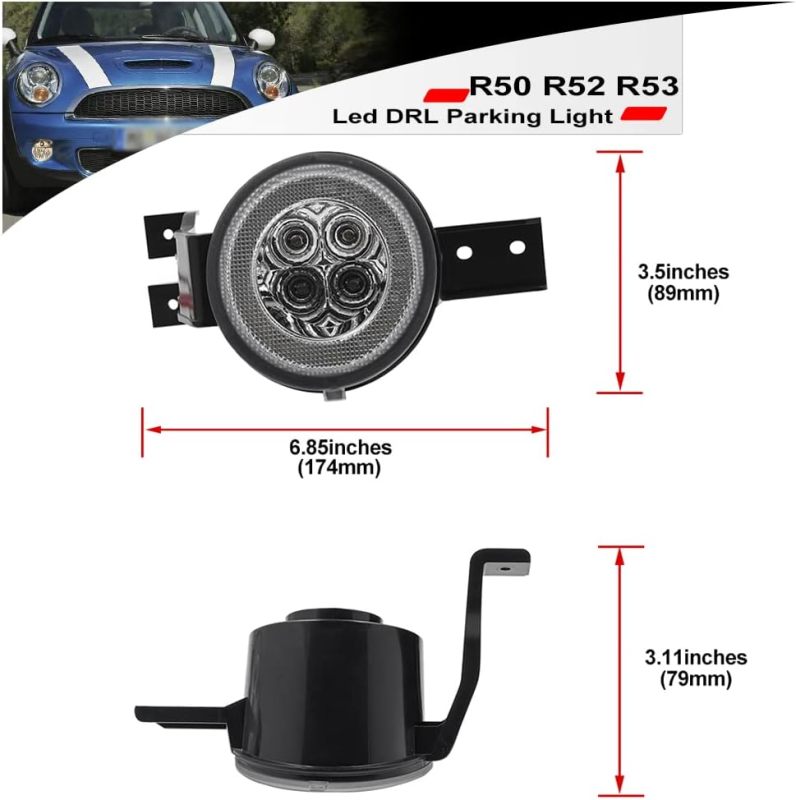NSLUMO Led DRL Parking Light Turn Signal Assembly for 02-06 MINI Cooper R50 R53 Hardtop & 05-08 R52 Convertible White Halo Ring Daytime Running Lights Amber Turn Signal Lamps