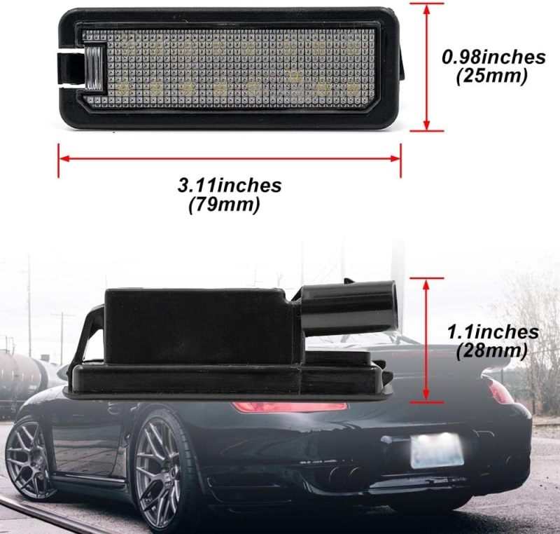 NSLUMO Led License Plate Light Bulb Replacement for Porsche 911 996 997 991 992 Box-ster 718 Cayman 970 971 Super Bright 16SMD Led Tag Liamp Canbus Xenon White OEM Fit