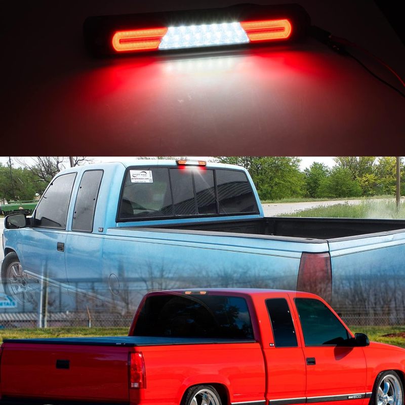 Led Third Brake Light Replacement for 1994 95 96 97 98 99 2000 OBS Chevy C1500 K1500 C/K Extended Cab Trucks GMT400 Red LED 3rd Brake Center High Mount Stop Lamp White Cab Cargo Light Smoked Lens