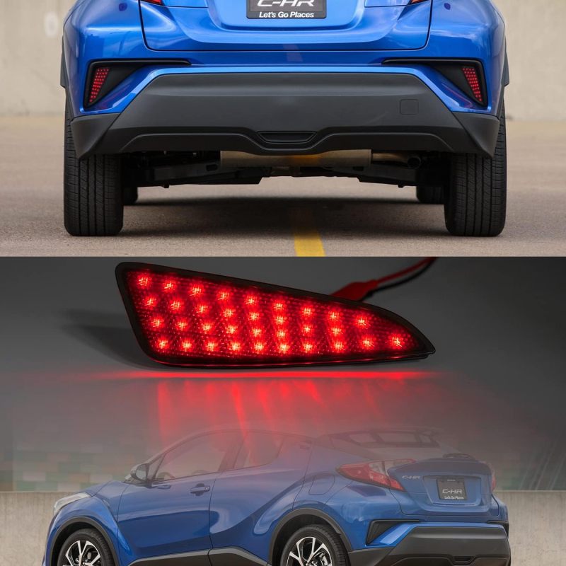 NSLUMO LED Rear Bumper Reflector Marker Lights Compatible w/ 2017-2021 To-yota C-HR Smoked Lens Red Led Bumper Reflector Tail Lamps Rear Fog Lights OEM Replacement