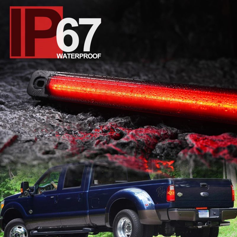 NSLUMO Led Tailgate Light Bar Replacement for 1999-2016 F-ord F350 Dually F450 F550 Bright Red 54-SMD LED Rear Brake ID Lamp Smoked Lens OEM #F81Z15444AA