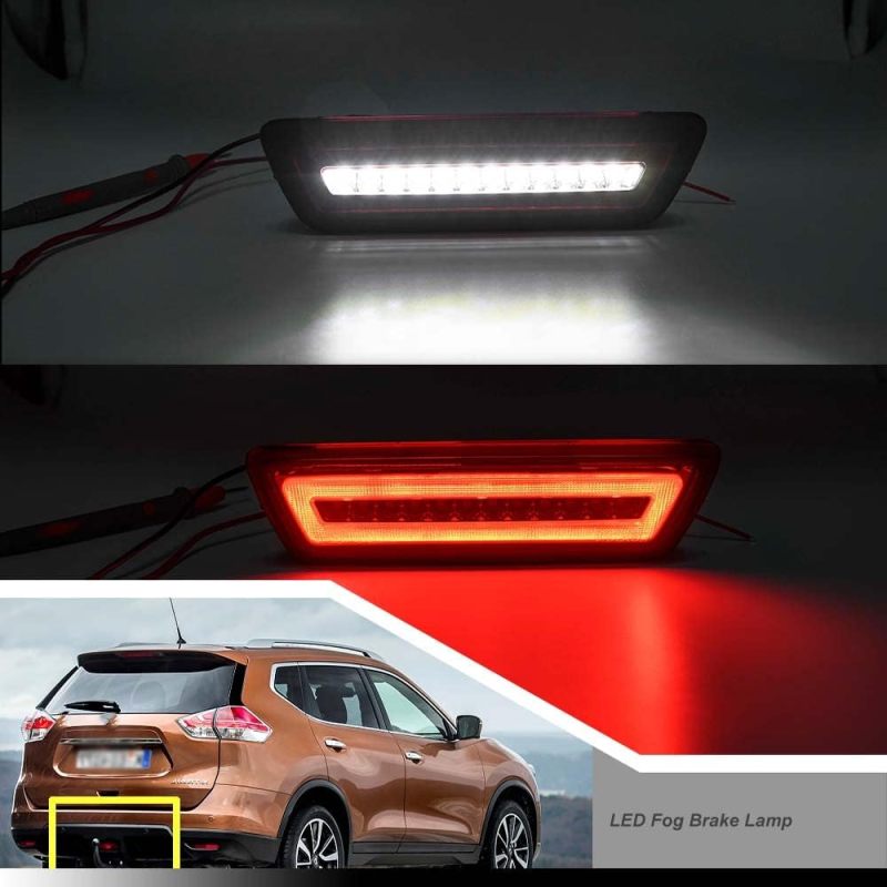 NSLUMO Led Rear Fog Backup/Reverse Brake Light for Nissan Rogue Pathfinder Murano Juke X-Trail T32 Clear Lens 3-In-1 LED Rear Fog Light White Backup Reverse Lamp & Red Tail Light