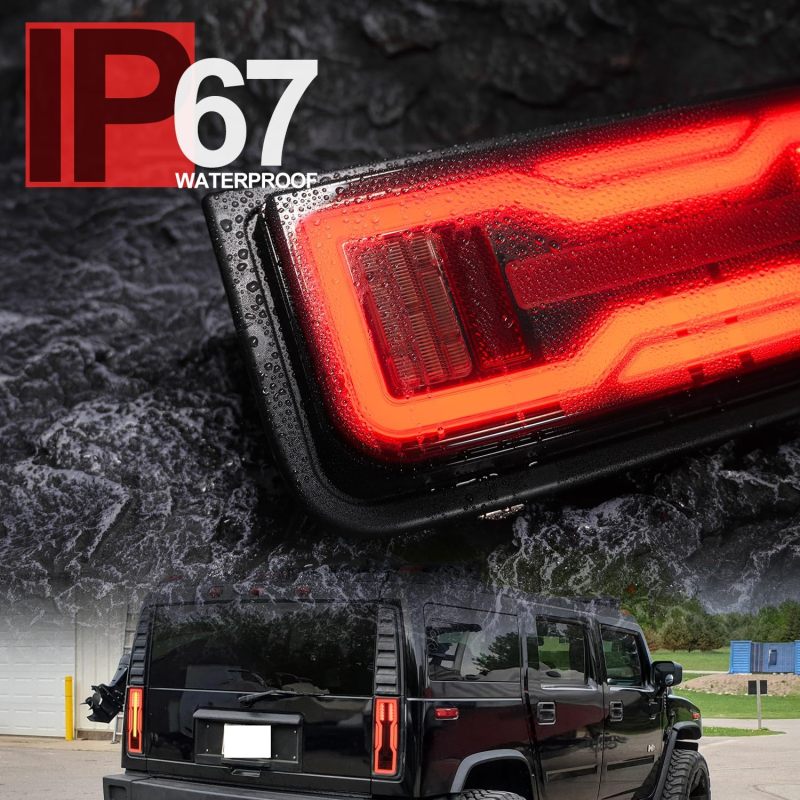 NSLUMO Latest EV Style Led Tail Light Assembly for 2003 2004 2005 2006 2007 2008 2009 Hummer-H2 SUV LED Rear Fog/Brake/Backup Reverse/Turn Signal Lamp Kit Smoked Lens Upgraded Replacement