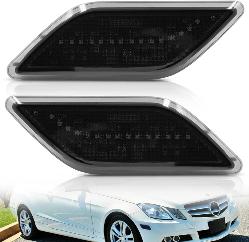 NSLUMO Xenon White Led Side Marker Lights for 2010-13 Mer'cedes Benz W212 Pre-LCI E-Class Front Fender Marker Lamps Smoked Lens OEM Side Marker Replacement