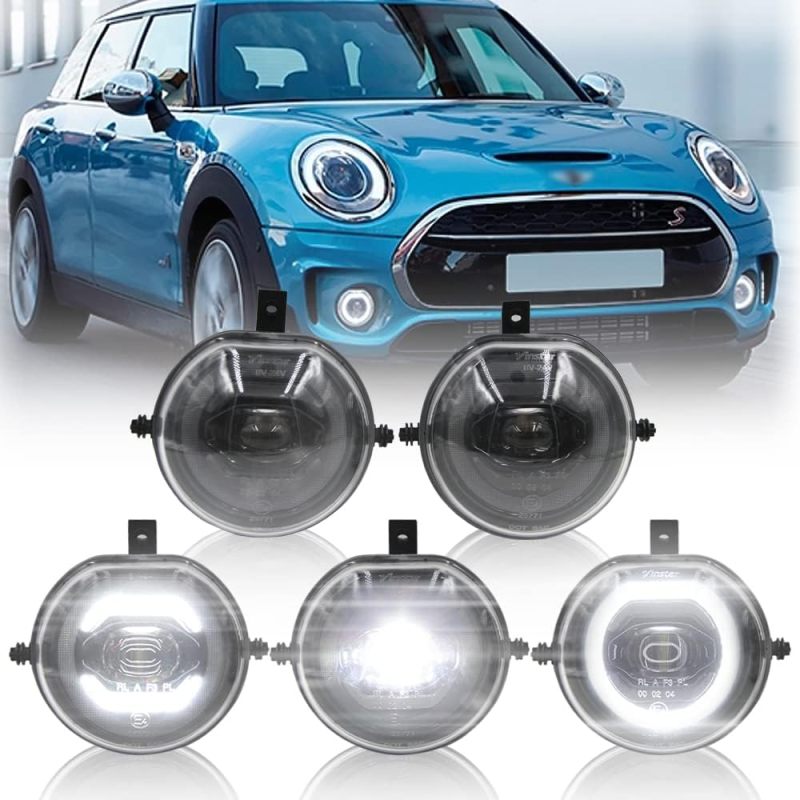 Mini DRL Led Fog Light Kit LED Halo Fog Lights Daytime Running Parking Lamp Compatible with Mini-Cooper F56 F55 13-18 F54 Clubman & F57 Cabrio 14-18 Super Bright Led Round Fog Lights with Halo Ring