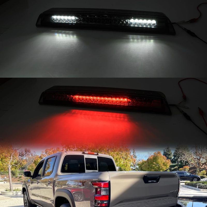 Led Third Brake Light Replacement for 2005-2023 Nissan Frontier D40 D41 Pickup Red LED 3rd Brake Center High Mount Stop Lamp White Cab Cargo Light Smoked Lens CHMSL