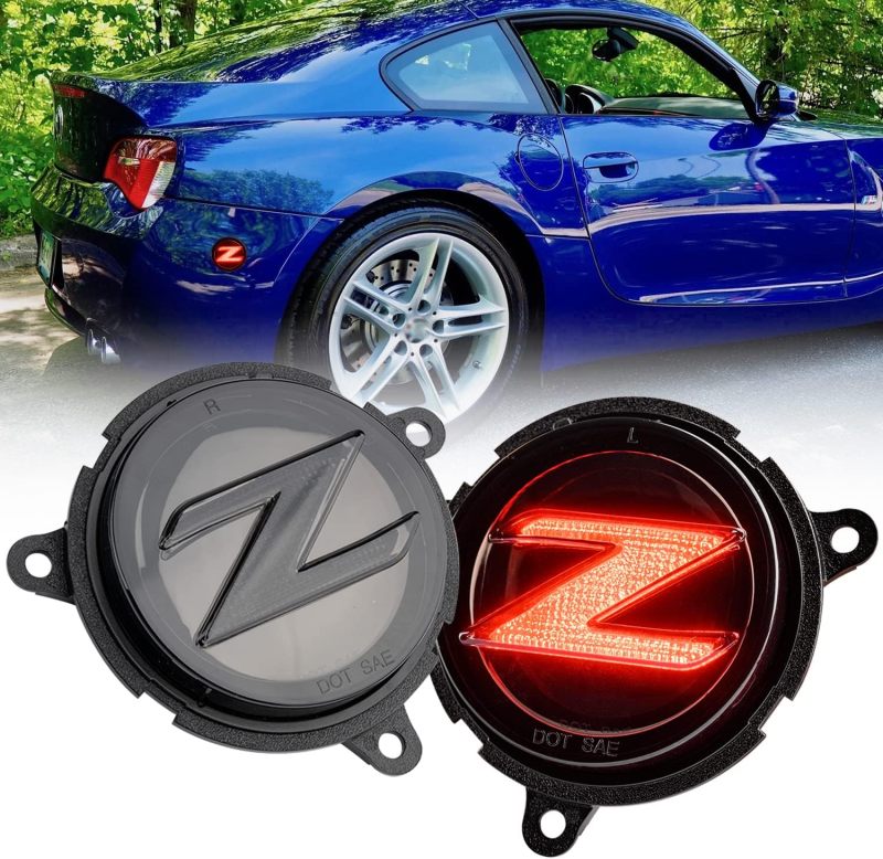 NSLUMO LED Rear Side Marker Reflector Lights Replacement for 2006 2007 2008 BW Z4 E85 E86 LCI, Red Led Bumper Reflector Signal Parking Light Assembly Replace OEM Sidemarker Lamps Smoked Lens