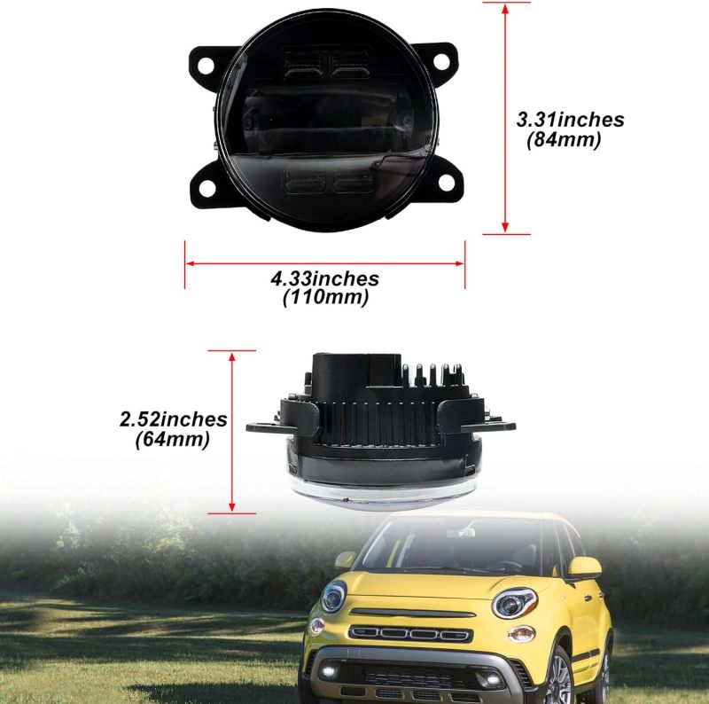 NSLUMO Led Fog Lamp Assembly Replacement for Fiat 500 500L 2012-2017 Switchback Amber White DRL Signal Driving Lamps 12V Led Front Bumper DRL Fog Light Kit