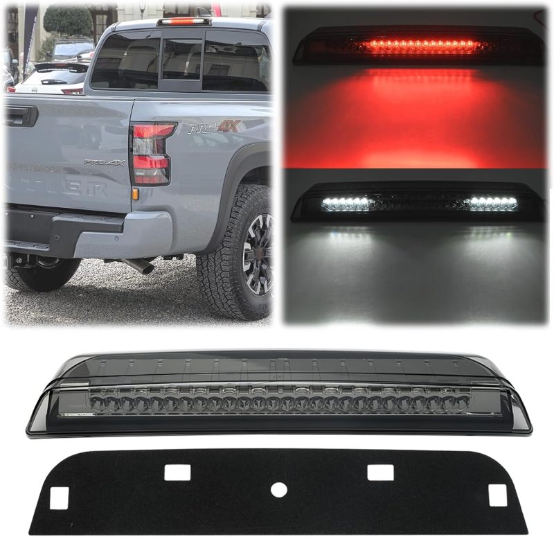 Led Third Brake Light Replacement for 2005-2023 Nissan Frontier D40 D41 Pickup Red LED 3rd Brake Center High Mount Stop Lamp White Cab Cargo Light Smoked Lens CHMSL
