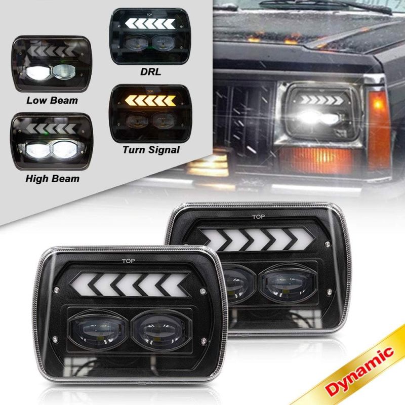 NSLUMO 7x6 Led Headlights 40W Square 5x7 inch Headlights with White DRL & Amber Arrow Dynamic Sequential Turn Signal H6054 Headlamp for Jeep Wrangler YJ Cherokee XJ Chevy To-yo-ta Pickup GMC Trucks