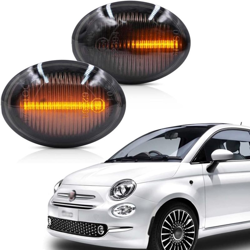 Sequential Amber LED Side Marker Light for 07-19 Fiat 500 500e 500c Abarth Smoked Lens 40-SMD Amber Front Marker Lights Replace OEM Sidemarker Lamps