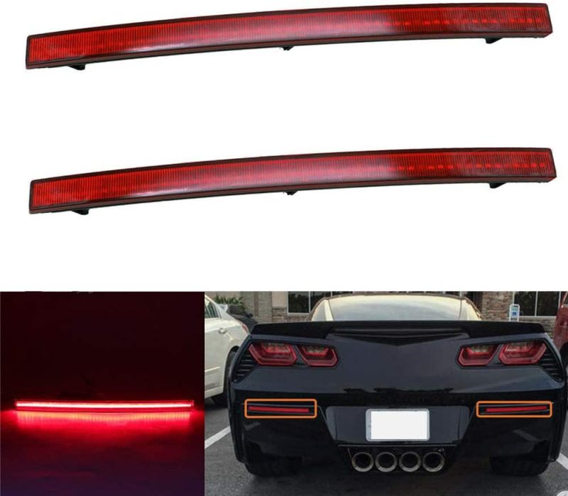 LED Rear Bumper Reflector Lights for 2014 2015 2016 2017 2018 2019 Chevy Corvette C7 LED Reflectors Light Kit Smoked/Red Lens