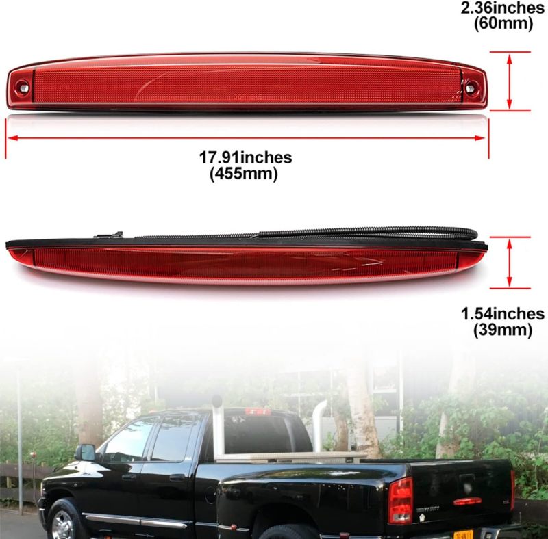 Led Tailgate Light Bar Replacement for 2003-2006 Dodge Ram 2500 3500 Bright Red 54SMD LED Rear Brake Lamp Smoked/Red Lens OEM #5086509AA