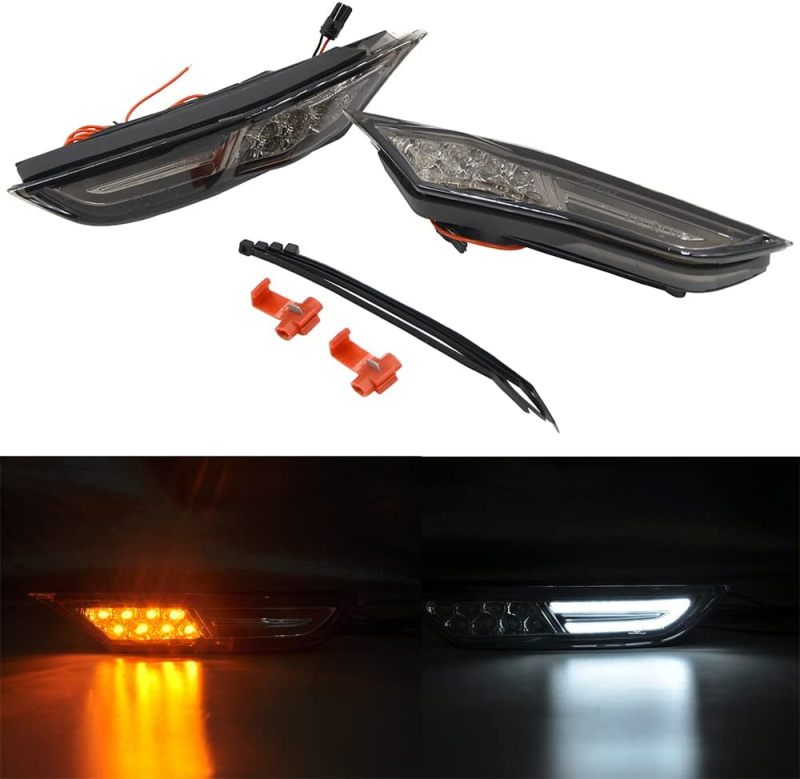 Led Side Marker Light for 2007-2017 Nissan GTR R35 Smoked/Clear Lens Lamps with White DRL and Amber Turn Signal Lights Direct OEM Replacement for GTR R35