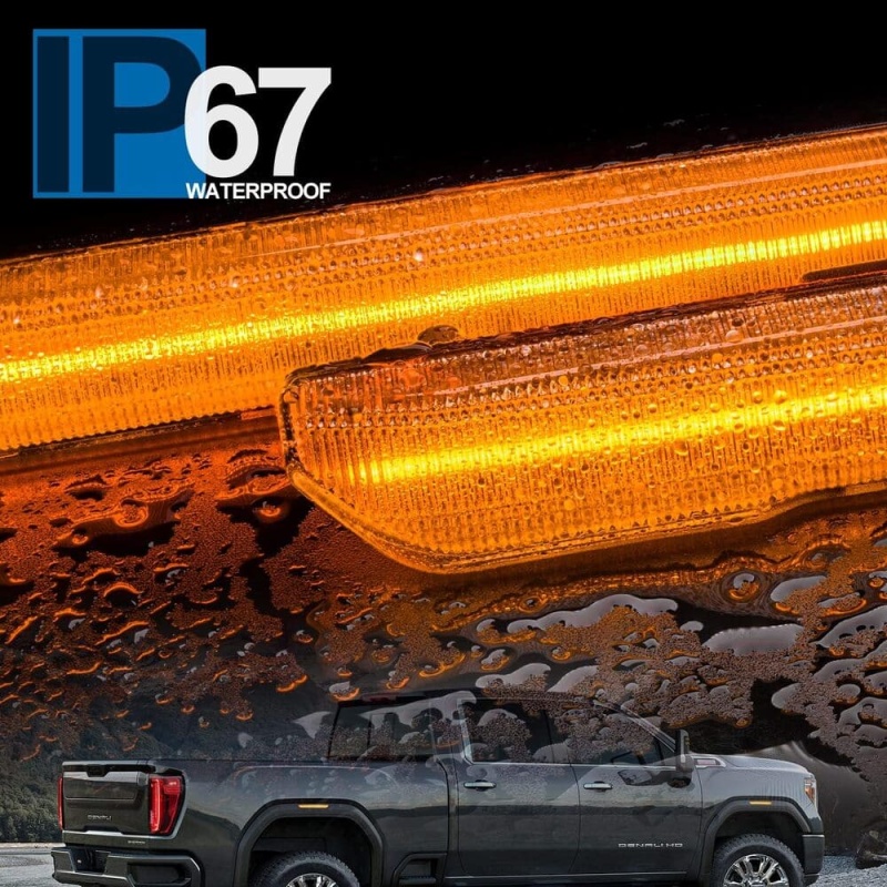Led Side Marker Lights Replacement for 2020 2021 2022 GMC Sierra 2500HD 3500HD Pickup Amber Front Rear Side Markers Left Right Fender OEM Fit Sidemarker Lamps Kit Euro Clear Lens