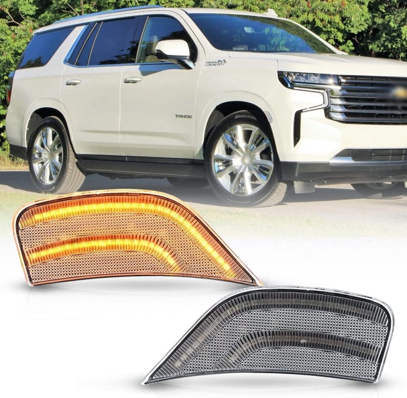LED Side Marker Lights Replacement for 2021 2022 + Chevy Tahoe Suburban Escalade Amber/White Led Fender Side Turn Signal Parking Light Assembly GM2550206 Replace OEM Side Lamps Clear Lens
