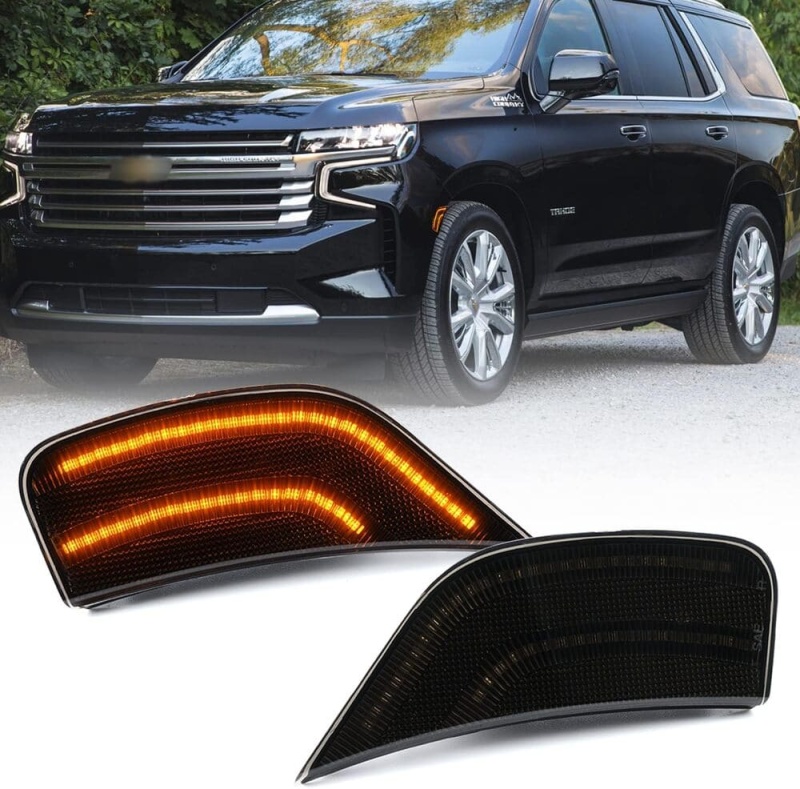 LED Side Marker Lights Replacement for 2021 2022 2023 Chevy Tahoe Suburban Escalade ESV White/Amber Led Fender Side Turn Signal Parking Light Assembly GM2550206 Replace OEM Side Lamps Smoked Lens