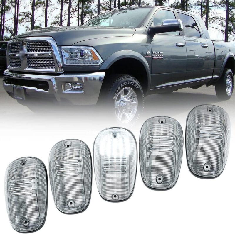 LED Cab Marker Lights Replacement for Dodge Ram 1500 2500 3500 Pickup 2003-2018 Amber Front Roof Mounted Cab Light Kit Clear Lens OEM Fit Roof Running Cab Marker Lamps for Pickup Trucks