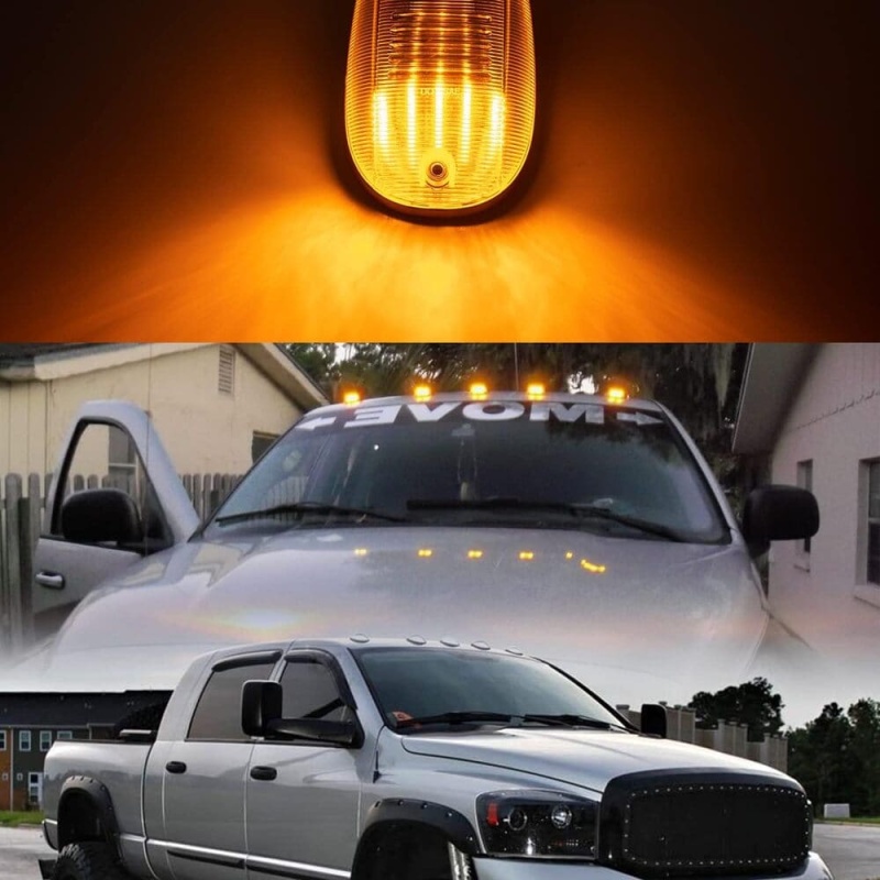 LED Cab Marker Lights Replacement for Dodge Ram 1500 2500 3500 Pickup 2003-2018 Amber Front Roof Mounted Cab Light Kit Clear Lens OEM Fit Roof Running Cab Marker Lamps for Pickup Trucks