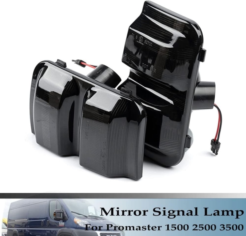 Sequential LED Side Mirror Marker Lights Compatible w/ 2014-2022 Dodge RAM Promaster 1500/2500/3500 Towing Mirror Turn Signal Indicator Lamp Assembly Smoked/Clear Lens