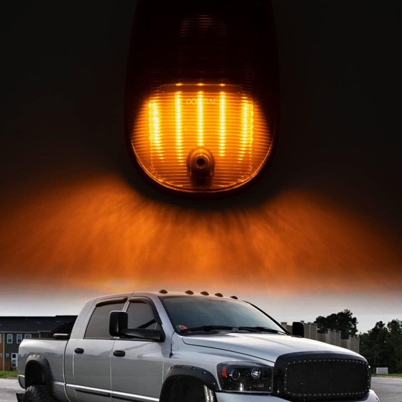 LED Cab Marker Lights Compatible w/ 2003-2018 Dodge Ram 1500 2500 3500 Pickup Amber Front Roof Mounted Cab Light Kit Smoked Lens OEM Fit Roof Running Cab Marker Lamps for Pickup Trucks