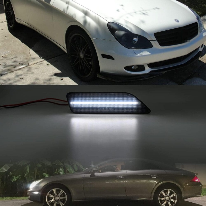 Led Side Marker Lights Compatible w/ 2007-2011 W219 Mercedes Benz CLS550 2006 CLS500 CLS55 AMG Amber Yellow Front Fender Marker Lamps Smoked Lens OEM Side Marker Replacement