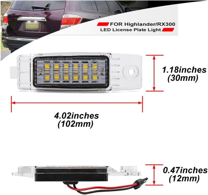 NSLUMO Led License Plate Light for 2008-2013 To'yota Highlander 1999-2003 Lex'us RX300 6500K Xenon White Number Plate Light 18-SMD Rear Led Tag Lamp Assembly Replacement Error Free