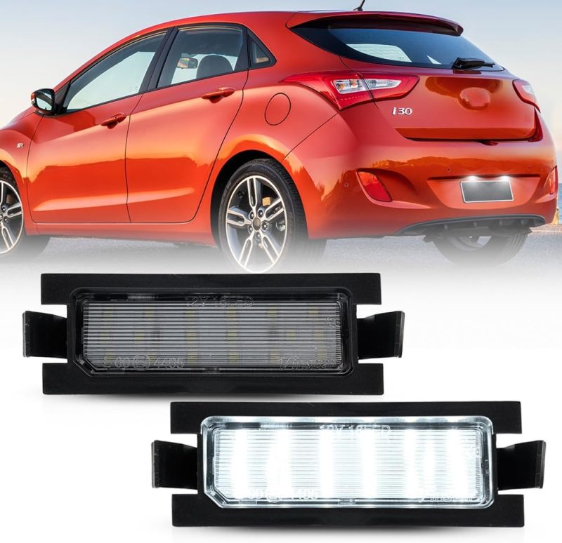 NSLUMO Led License Plate Replacement for 2013-up Hyun'dai i30 6500K Xenon White Number Plate Light 18-SMD Rear Led Tag Lamp Assembly Error Free