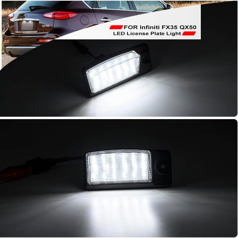 NSLUMO Led License Plate Light for 2002-2018 Infiniti FX35 QX50 EX35 QX70 Q45 6500K Xenon White Number Plate Light 18-SMD Rear Led Tag Lamp Assembly Replacement