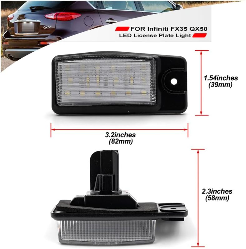 NSLUMO Led License Plate Light for 2002-2018 Infiniti FX35 QX50 EX35 QX70 Q45 6500K Xenon White Number Plate Light 18-SMD Rear Led Tag Lamp Assembly Replacement