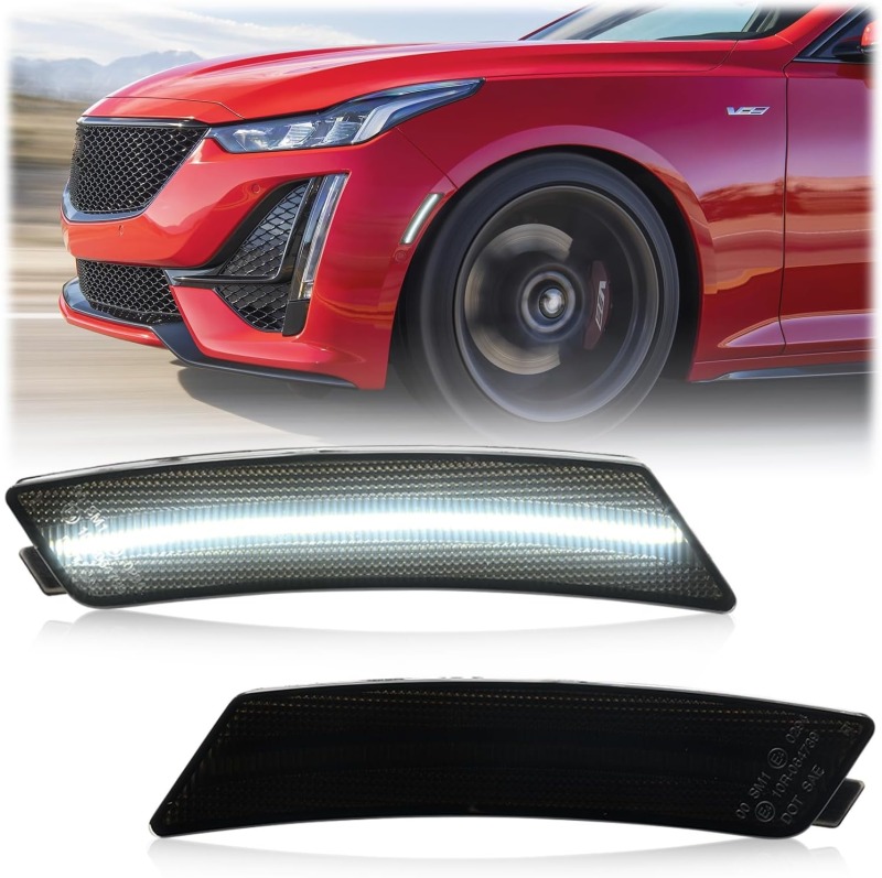 Led Side Marker Lights Compatible Cadillac CT5 2020 2021 2022 2023 Front Bumper Side Marker Reflector Repeater Lamp Amber/White Led