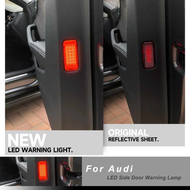 NSLUMO 2pcs LED Door Courtesy Lights Kit for 2016-2023 Audi TT TTS TTRS A3 A5 S5 RS5, 18-SMD Red Led Side Door Warning Light Canbus Error Free Interior Puddle Lamps Assembly w/PNP Adpater Wires